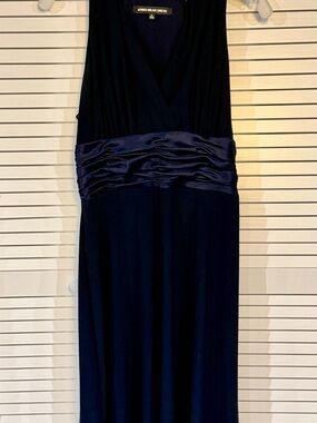 Jones Wear Navy Blue Midi Dress with Satin Ruched Waistband